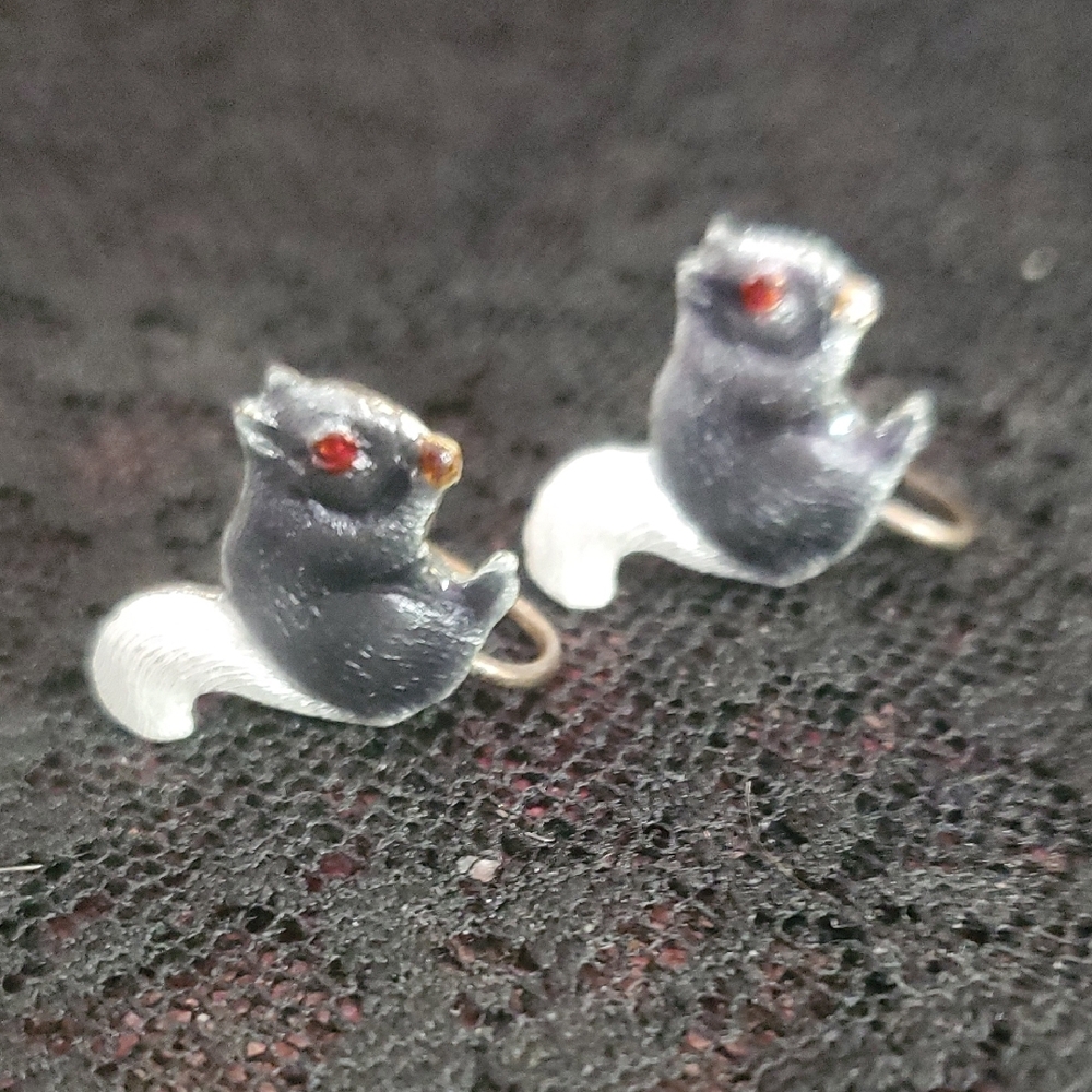 Cute Squirrel Earrings Sterling & Enamel AG655